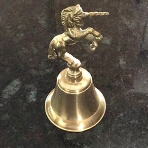 Vintage Solid Brass Unicorn‎ Hand Bell Rearing Mythical Figurine Gold Tone
